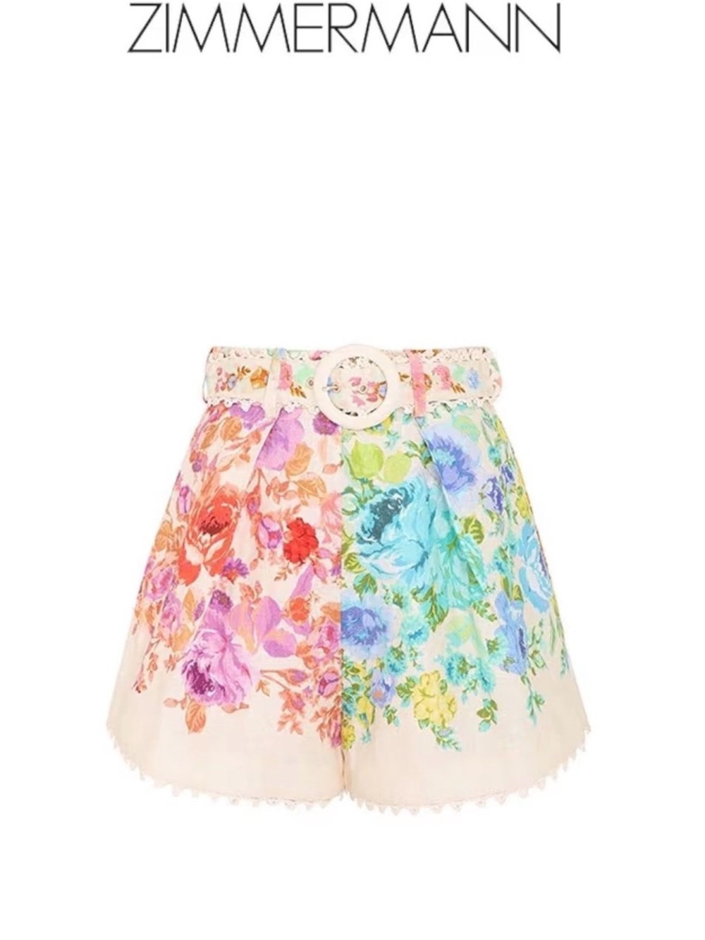 Zimmermann High-Waist Floral Belted Shorts - Multi-Color